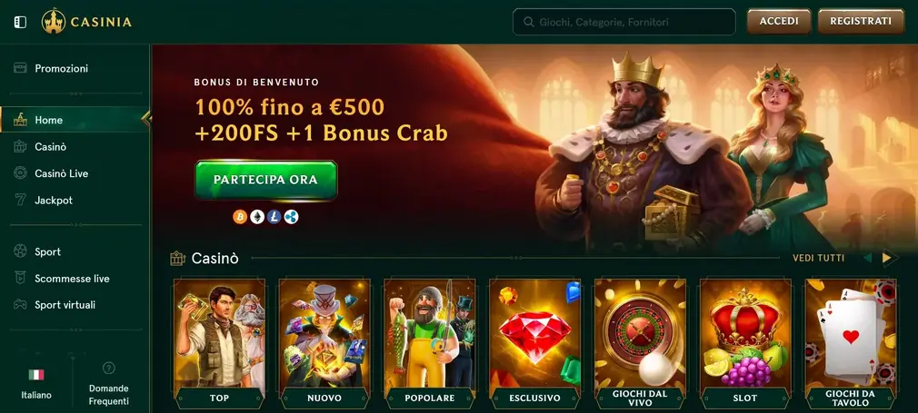 Casinia presenta una recensione dedicata ai giocatori italiani.